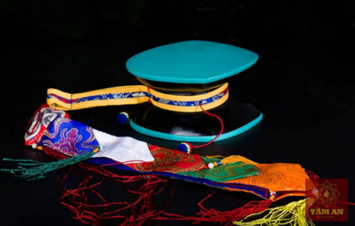 Trống Damaru bằng gỗ đen da cừu 12 cm
